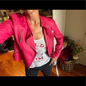 JS Millenium Basic Faux Leather Berry Jacket, Size L!